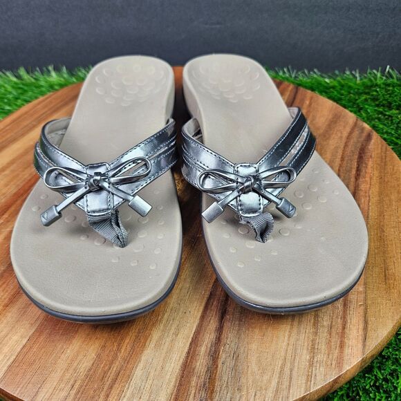 Vionic Bella X Sandals Women’s Size 7.5 Pewter Metallic Slip On Thong Flip Flop - Picture 6 of 11